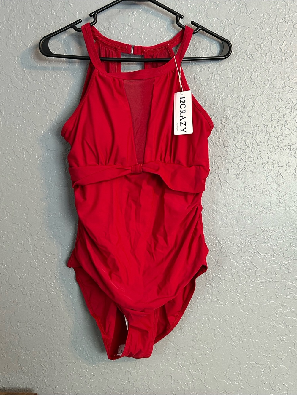 Red High-Neck One-Piece Swimsuit with Front Knot